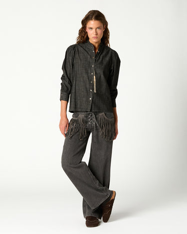 FRINGED ANTHRACITE DENIM PANTS