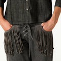 FRINGED ANTHRACITE DENIM PANTS