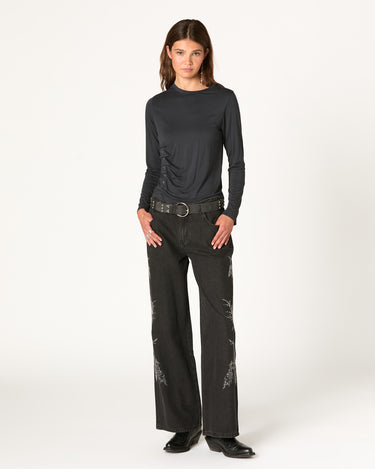 PANTALON BORDADOS SEQUINS DENIM NEGRO
