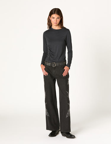 PANTALON BORDADOS SEQUINS DENIM NEGRO