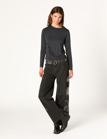 PANTALON BORDADOS SEQUINS DENIM NEGRO