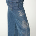 EMBROIDERED SEQUIN BLUE DENIM TROUSERS