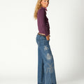 EMBROIDERED SEQUIN BLUE DENIM TROUSERS