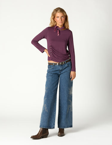 PANTALON BORDADOS SEQUINS DENIM AZUL