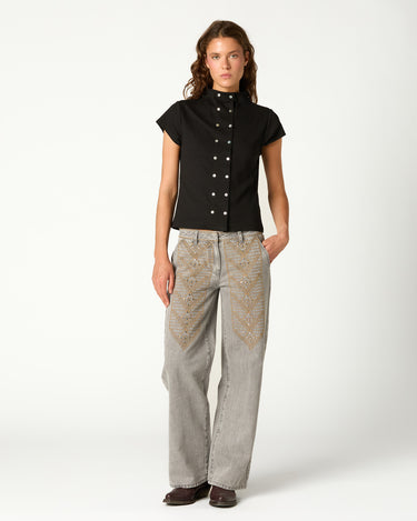 EMBROIDERED GREY DENIM TROUSERS