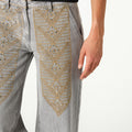 EMBROIDERED GREY DENIM TROUSERS