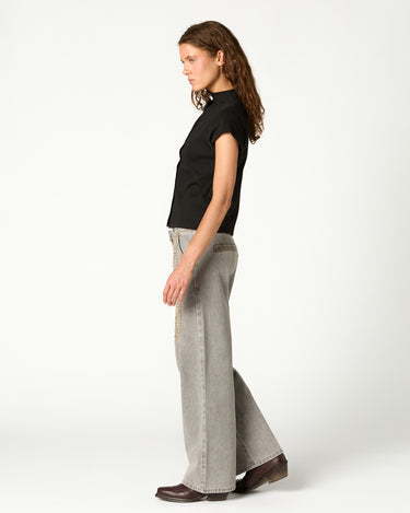 EMBROIDERED GREY DENIM TROUSERS