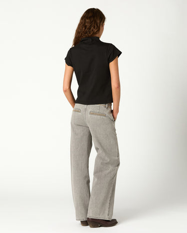 EMBROIDERED GREY DENIM TROUSERS