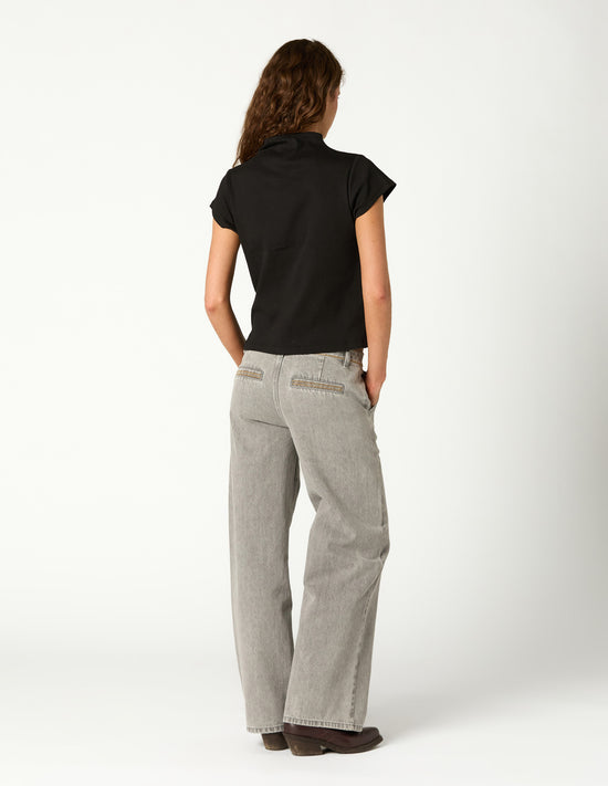 EMBROIDERED GREY DENIM TROUSERS