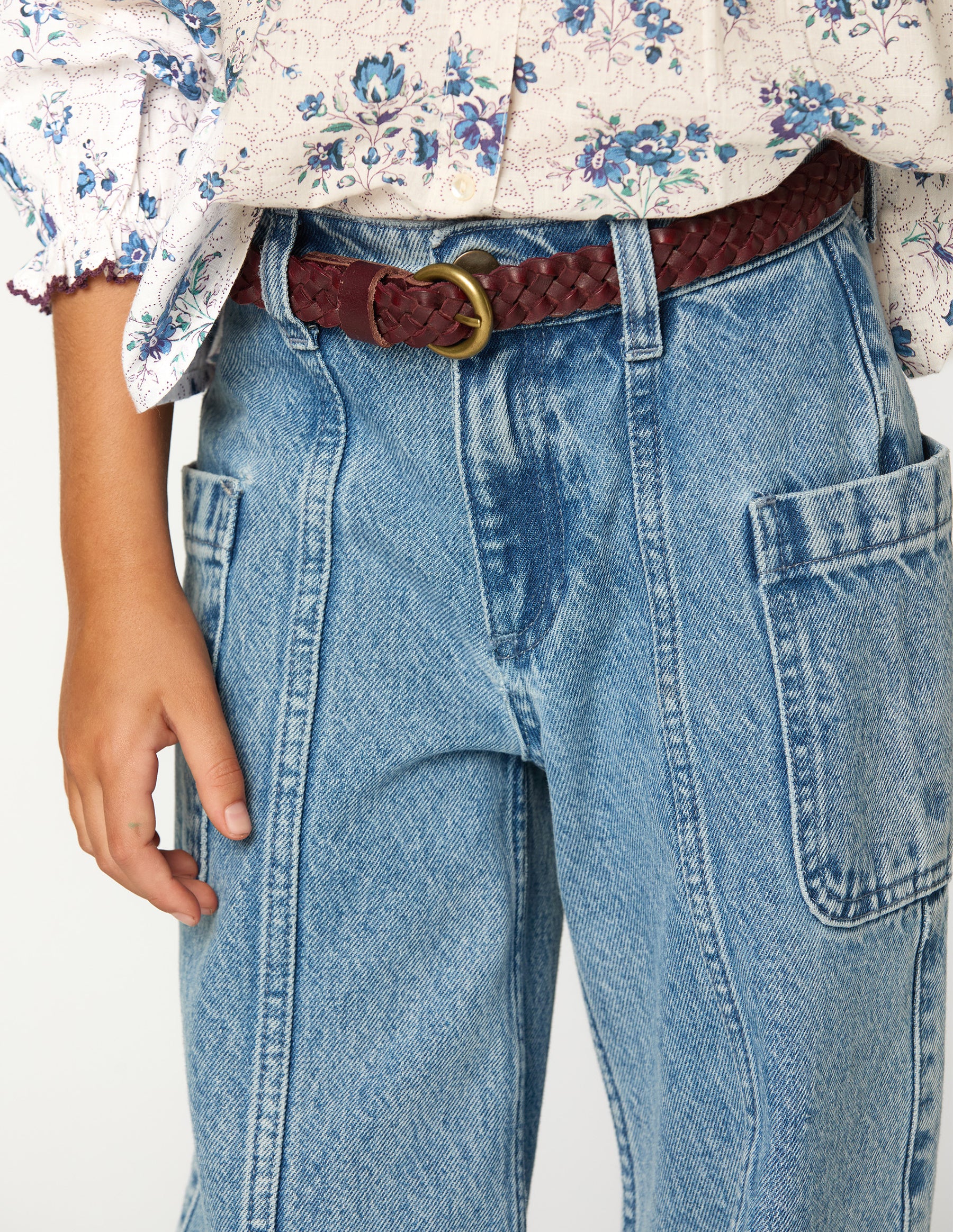 BLUE FRAYED DENIM TROUSERS