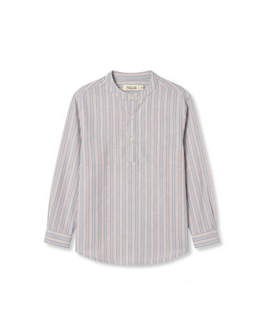 MAO COLLAR SHIRT BLUE/RED STRIPE