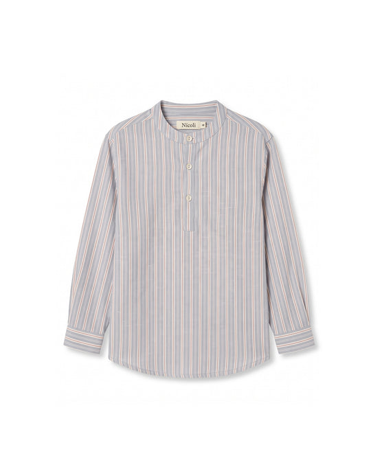 MAO COLLAR SHIRT BLUE/RED STRIPE