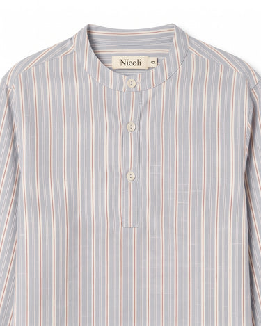 MAO COLLAR SHIRT BLUE/RED STRIPE
