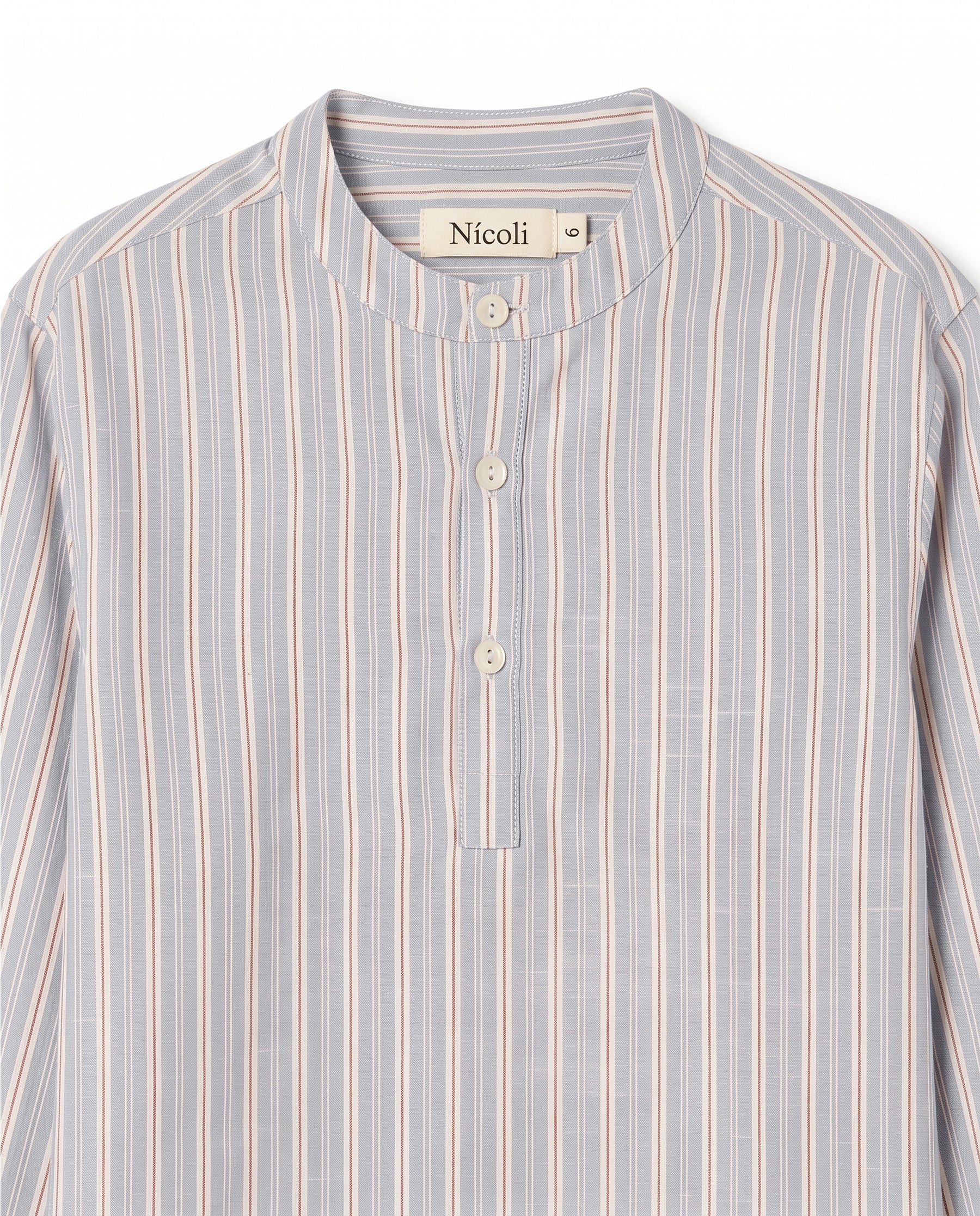 MAO COLLAR SHIRT BLUE/RED STRIPE
