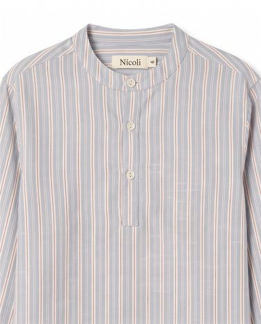 MAO COLLAR SHIRT BLUE/RED STRIPE