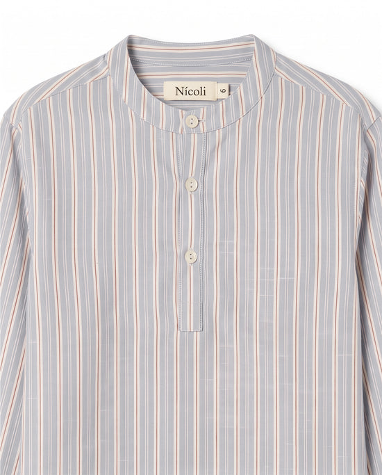 MAO COLLAR SHIRT BLUE/RED STRIPE
