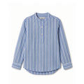 ECRU/BLUE STRIPED MANDARIN COLLAR SHIRT