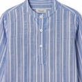 ECRU/BLUE STRIPED MANDARIN COLLAR SHIRT