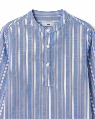 ECRU/BLUE STRIPED MANDARIN COLLAR SHIRT