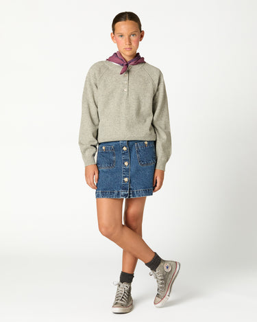 BLUE DENIM BUTTON SKIRT