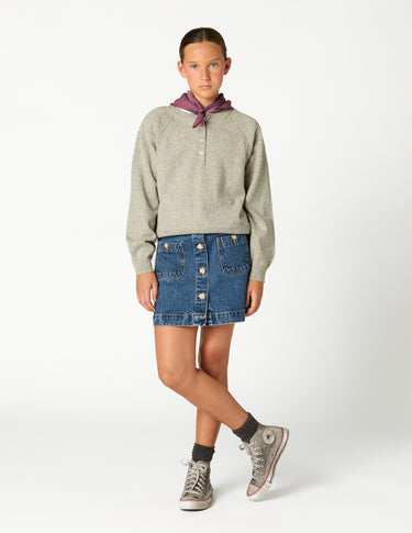 BLUE DENIM BUTTON SKIRT