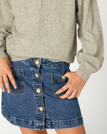 BLUE DENIM BUTTON SKIRT
