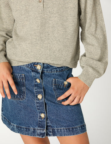 BLUE DENIM BUTTON SKIRT