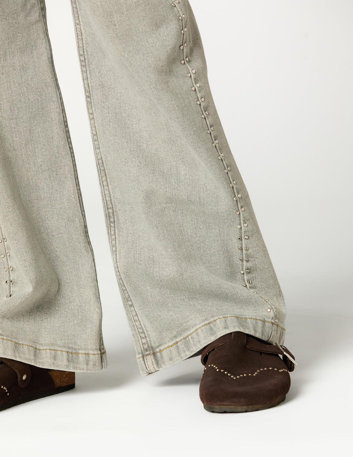 LIGHT GREY MINI STUD TROUSERS