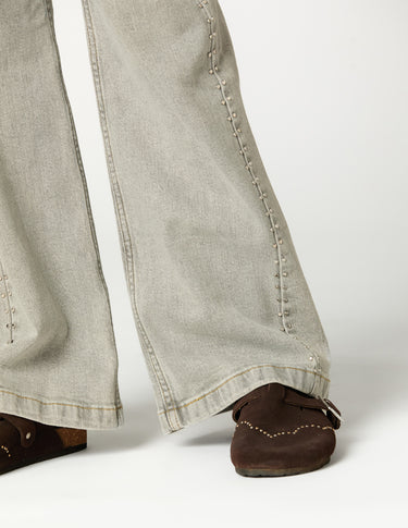 LIGHT GREY MINI STUD TROUSERS