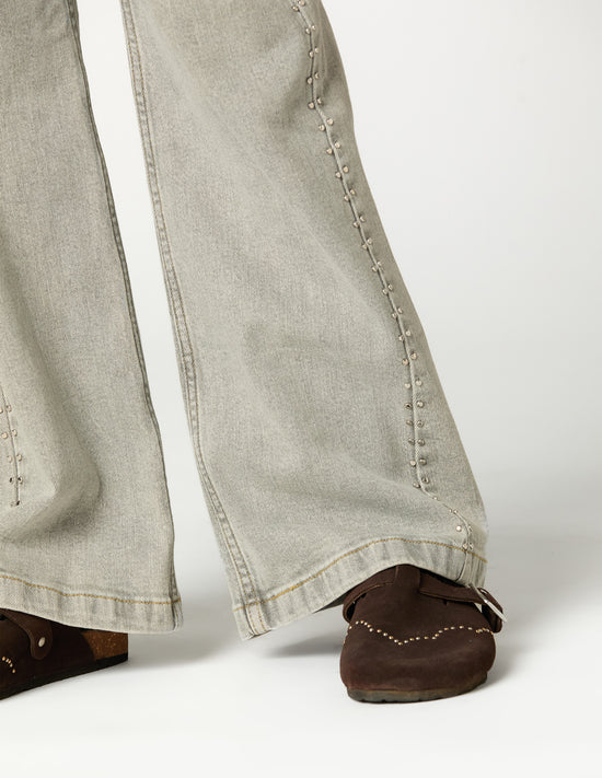LIGHT GREY MINI STUD TROUSERS