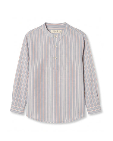 NAVY/RED STRIPED MANDARIN COLLAR SHIRT