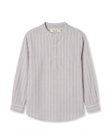 NAVY/RED STRIPED MANDARIN COLLAR SHIRT