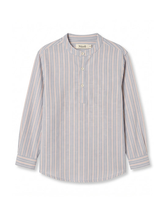 NAVY/RED STRIPED MANDARIN COLLAR SHIRT