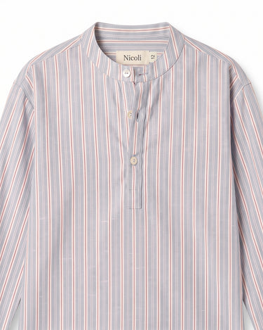 NAVY/RED STRIPED MANDARIN COLLAR SHIRT