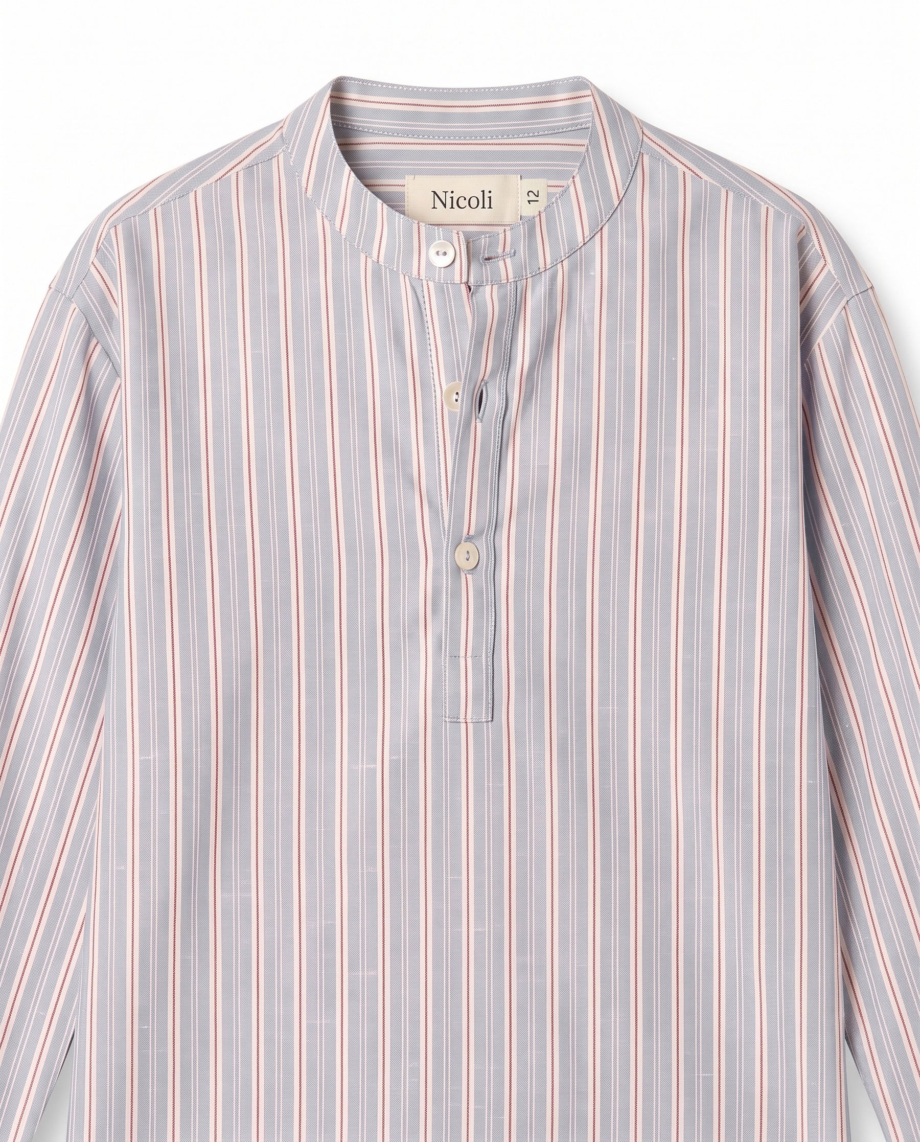NAVY/RED STRIPED MANDARIN COLLAR SHIRT