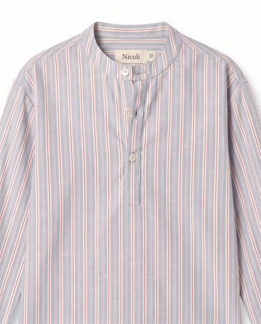 NAVY/RED STRIPED MANDARIN COLLAR SHIRT
