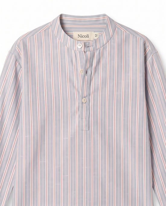 NAVY/RED STRIPED MANDARIN COLLAR SHIRT