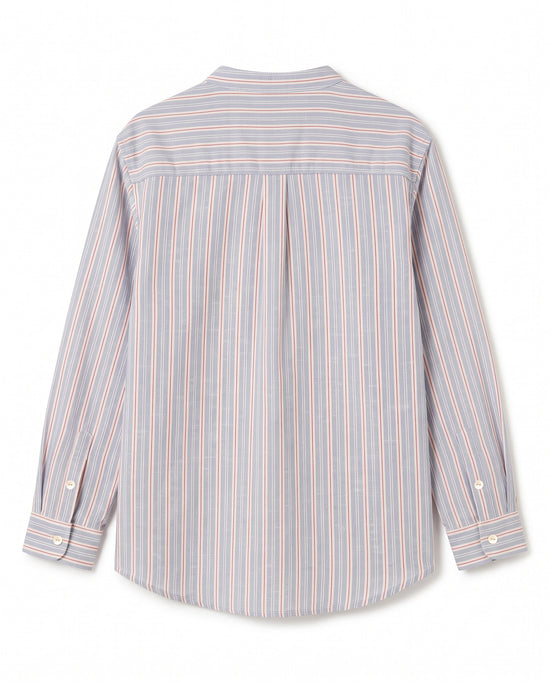 NAVY/RED STRIPED MANDARIN COLLAR SHIRT