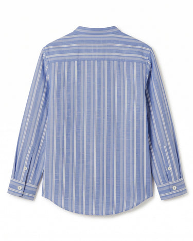 ECRU/BLUE STRIPED MANDARIN COLLAR SHIRT