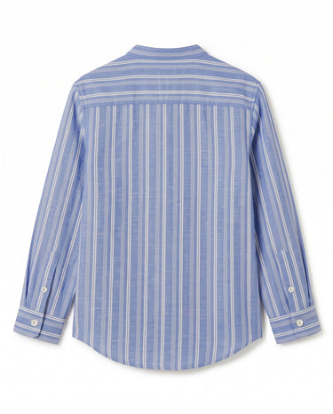 ECRU/BLUE STRIPED MANDARIN COLLAR SHIRT
