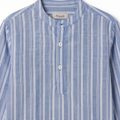 ECRU/BLUE STRIPED MANDARIN COLLAR SHIRT
