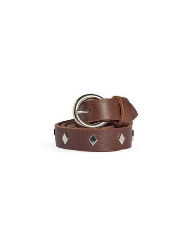 BROWN RHOMBUS STUDDED LEATHER BELT