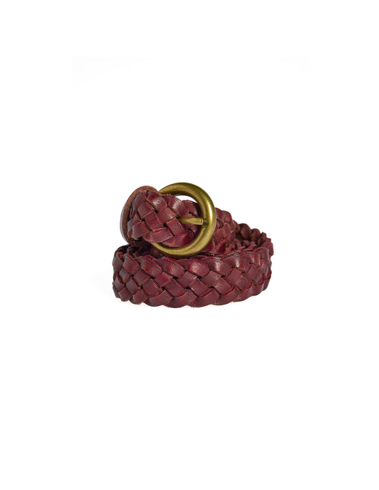 BURGUNDY BRAIDED LEATHER BELT