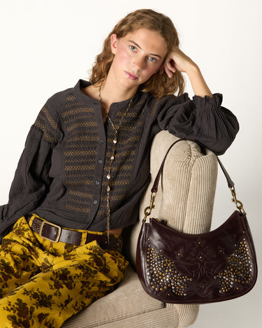 BROWN STUDS PATTERN HANDBAG