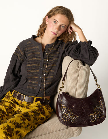 BROWN STUDS PATTERN HANDBAG