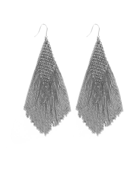 SILVER-PLATED FRINGED CHAIN EARRINGS