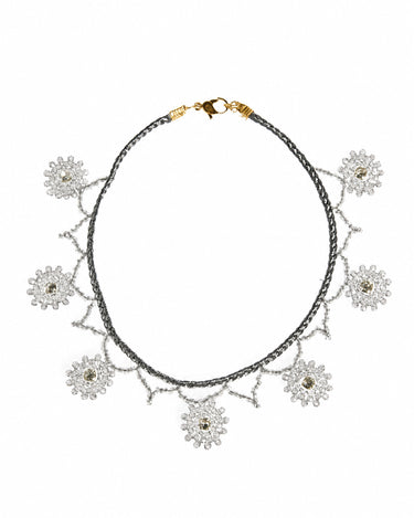 GRAY FLOWER BEADED CHOKER