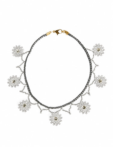 GRAY FLOWER BEADED CHOKER