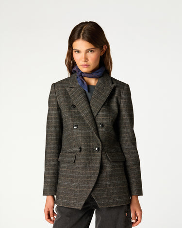 GREY CHECK DOUBLE-BREASTED BLAZER