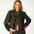 BROWN PLAID MANDARIN COLLAR JACKET